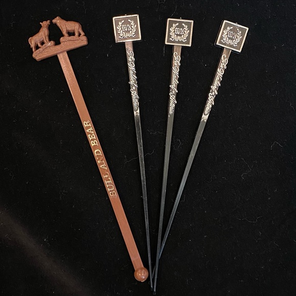 Vintage Lot of 4, “The Waldorf-Astoria” and “Bull and Bear” Swizzle Sticks - Picture 1 of 11